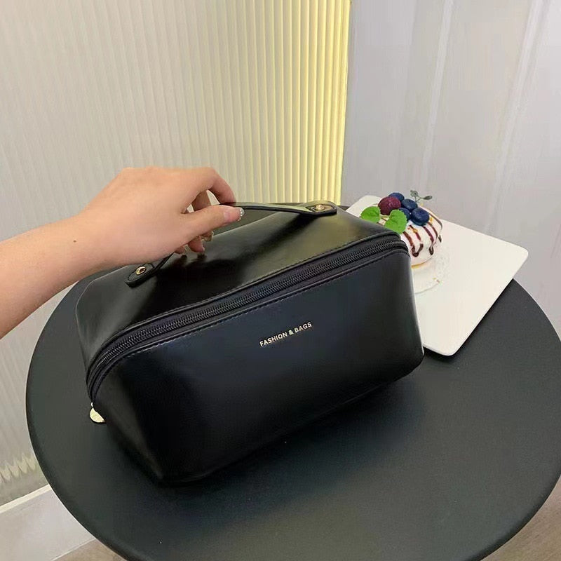 Large Leather Travel Cosmetic Bag