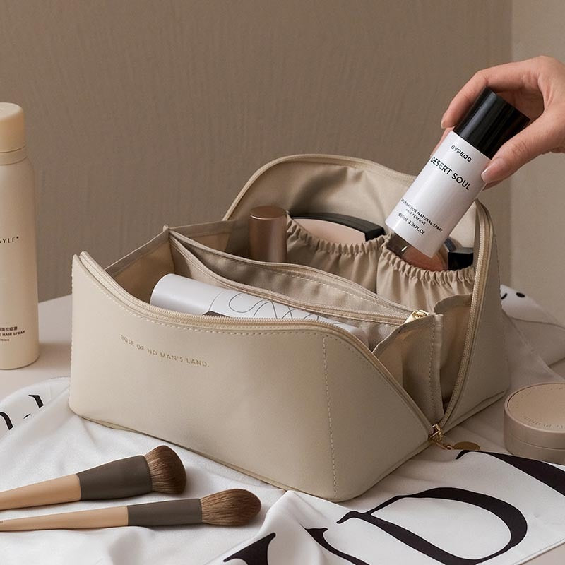 Large Leather Travel Cosmetic Bag