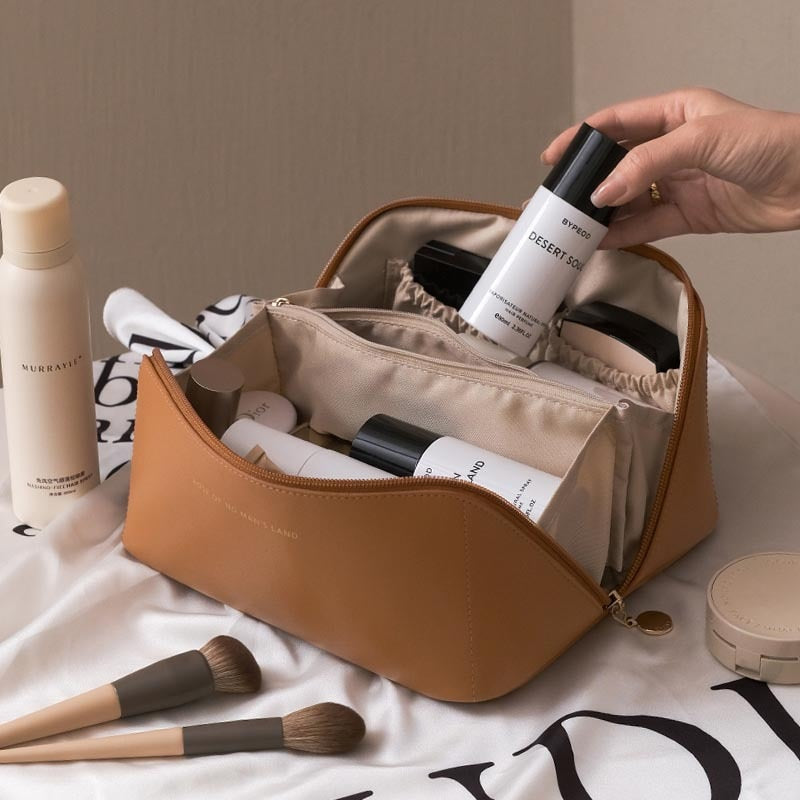 Large Leather Travel Cosmetic Bag