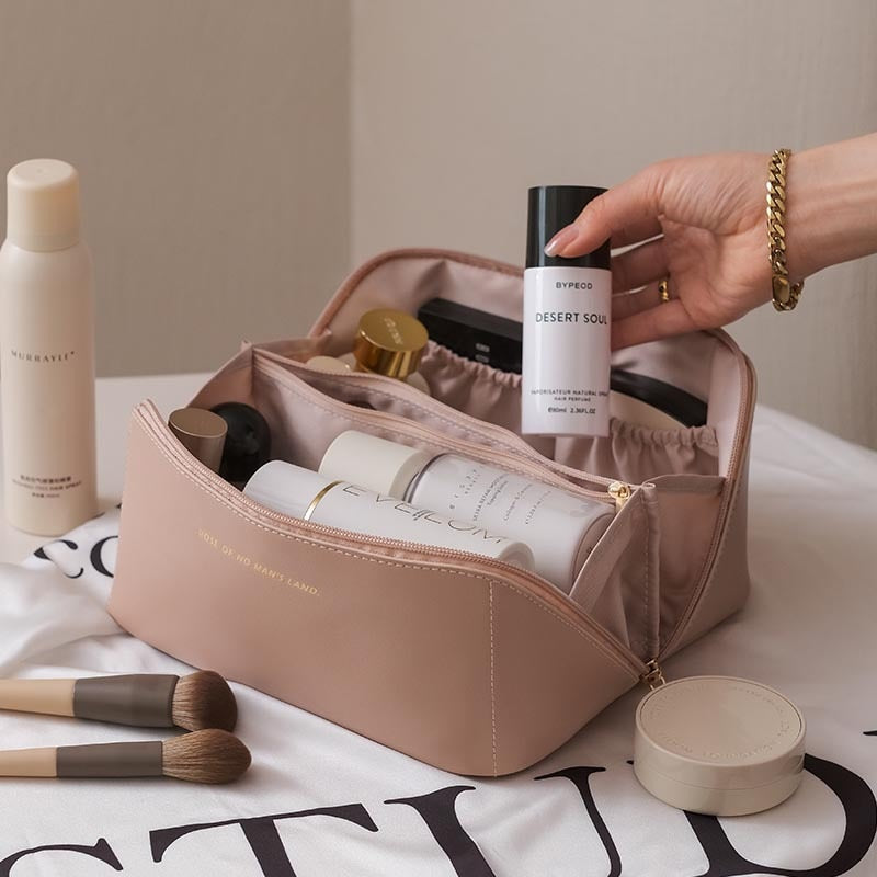 Large Leather Travel Cosmetic Bag