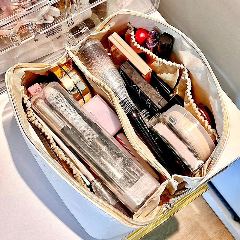 Large Leather Travel Cosmetic Bag