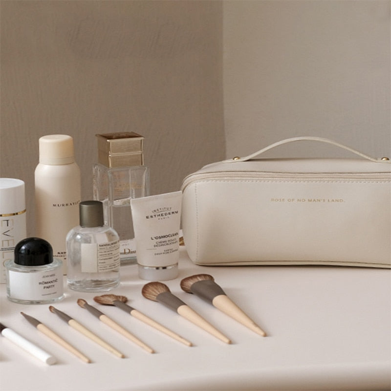 Large Leather Travel Cosmetic Bag