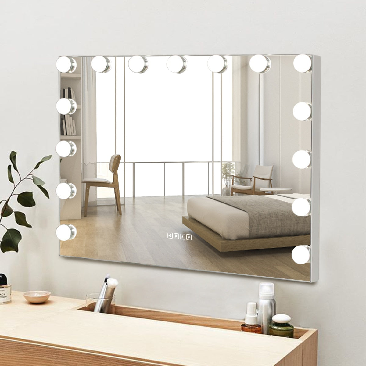 Large Vanity Mirror With Lights And Bluetooth Speakers Dimmable LED Lights With 10 Times Magnification USB Port for Woman Makeup