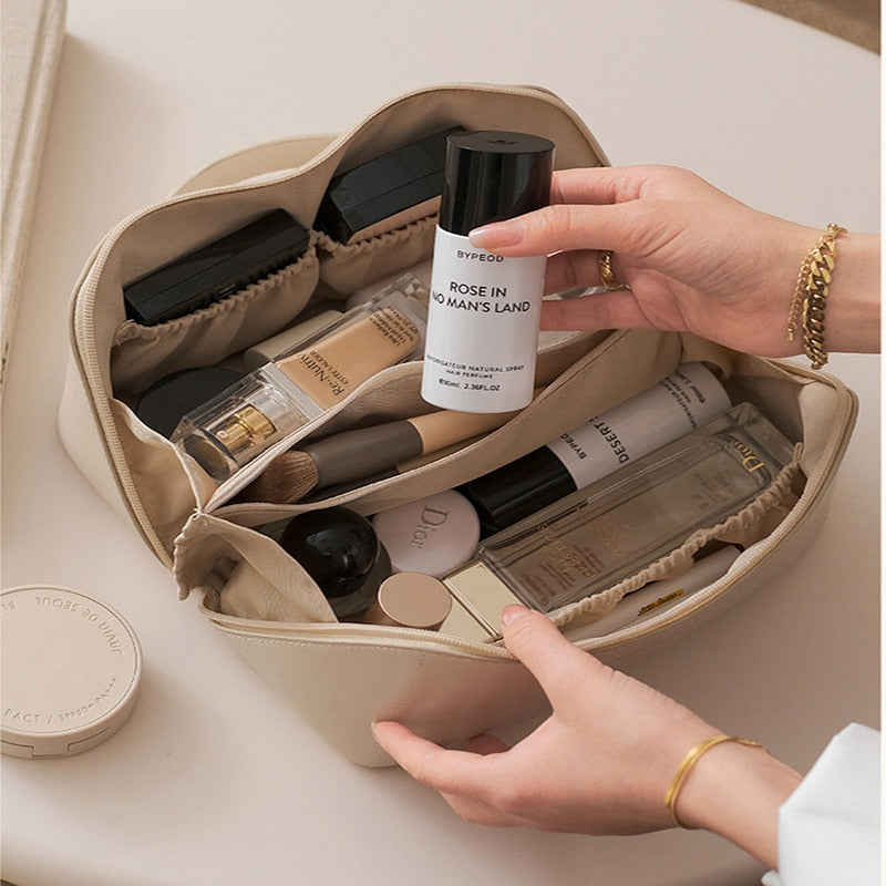 Large Leather Travel Cosmetic Bag